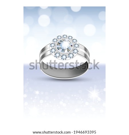 Silver Rings Creative Promotional Poster Vector. Rings Store Seasonal Sale, Fashion Accessory For Betrothal With Jewelry Stones On Advertising Banner. Luxury Gift Style Concept Template Illustration