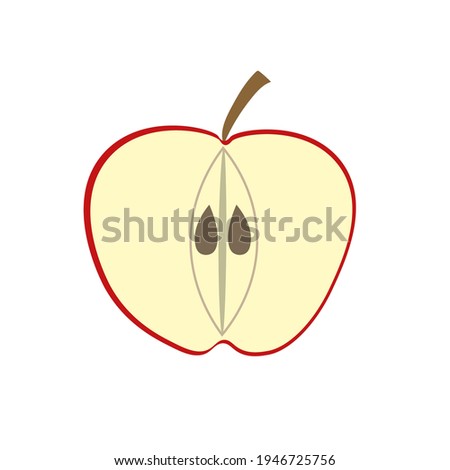 A cut red apple is a healthy natural fruit on an isolated background. Vector illustration.