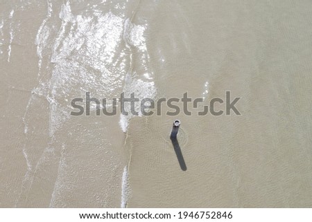 Aerial top view beautiful sea landscape, beach and wave with sea water 