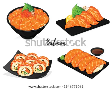 Salmon sashimi menu varieties illustration vector.