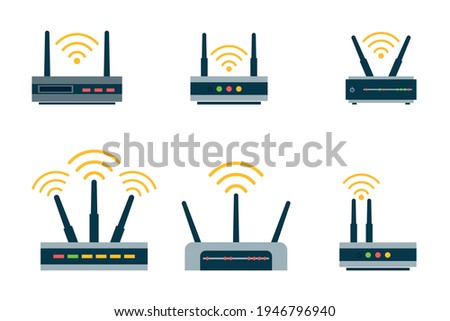 Router flat icon. Vector router. Router and signal symbol. Wi-Fi router. Royalty-Free Stock Photo #1946796940