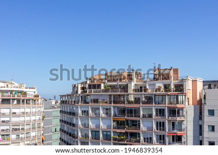 Tightly packed apartments and roof gardens in the heart of Barcelona in Spain