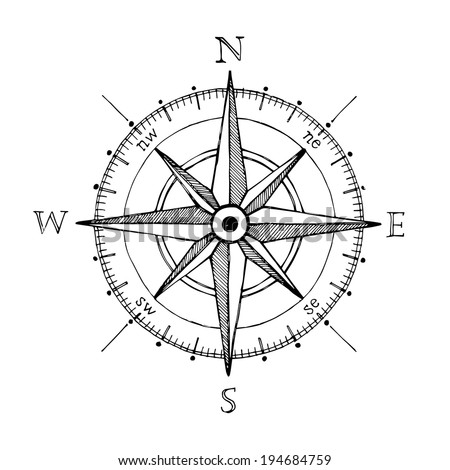Compass wind rose hand drawn vector design element Royalty-Free Stock Photo #194684759