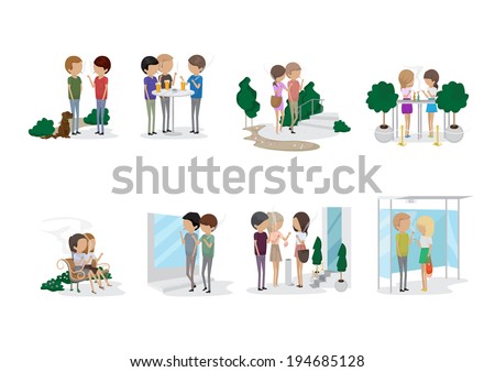 People Smoking Outdoor Set - Isolated On Gray Background - Vector Illustration, Graphic Design Editable For Your Design