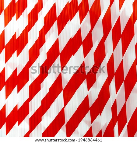 Attention Red And White Striped Crime Zone Tape. Many Police Cross Line Pattern Background. Sale Or Commerce Concept Square.