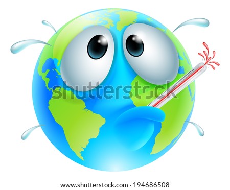 Poorly globe concept of a globe with a fever sweating and bursting a thermometer. Could be a concept for global warming
