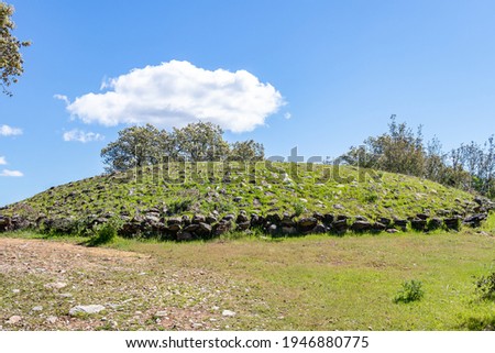 El Pozuelo megalithic dolmen complex in Huelva, Andalucia, Spain. Rear view of Dolmen number 7