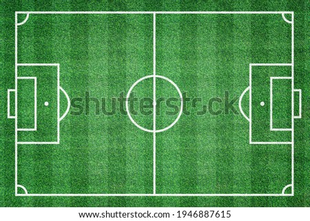 Top view of grass soccer or football field. Green lawn court for sport background.