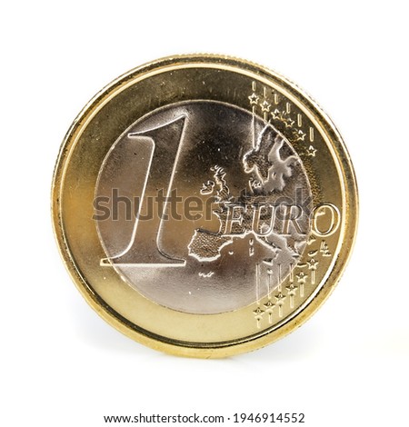 One Euro coin isolated on white. Still life picture taken in studio with softbox and white background.