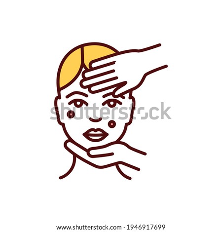 Dermatology RGB color icon. Facial acnes. Dealing with problematic skin. Inflammation, irritation. Cosmetic problems treatment. Pus-filled pimples. Skin cancer, aging. Isolated vector illustration