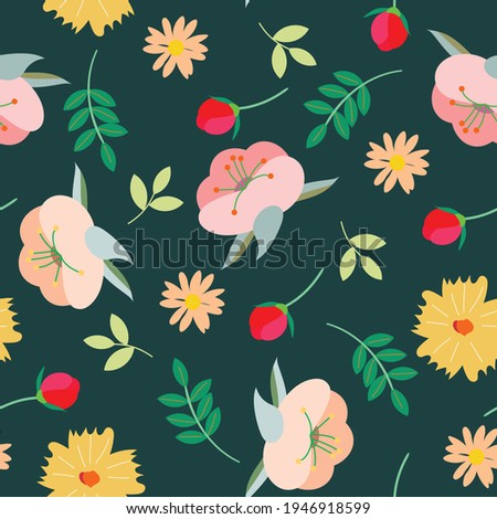 Seamless floral pattern with cute flowers. For textile, wrapping paper, packaging. Vector pattern.