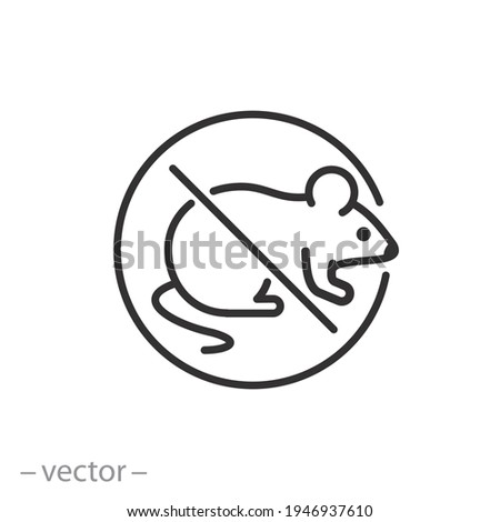 no rats, control or anti pest, mouse icon, mice prohibition, deratization rodent, exterminate or ban, thin line symbol on white background - editable stroke vector illustration eps10 Royalty-Free Stock Photo #1946937610