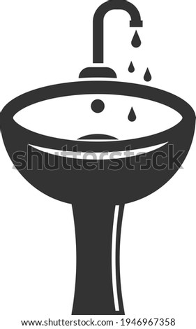 Icon of a washbasin with running water. Black silhouette. Vector illustration isolated on a white background.