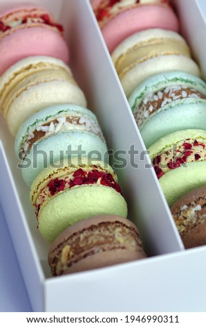 Multi-colored bright macarons. Close-up of macaroons.