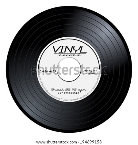 Old, retro black and white record vinyl, LP, eps10 vector art image illustration. isolated on white background 