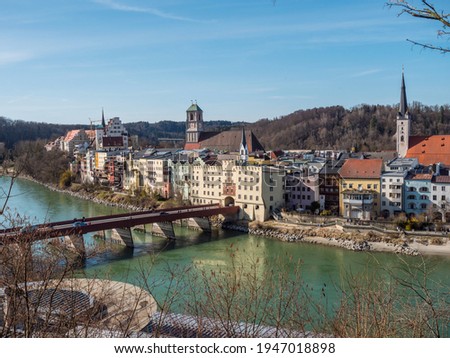 Wasserburg is a historic town on the Inn River in the spring sunshine Royalty-Free Stock Photo #1947018898