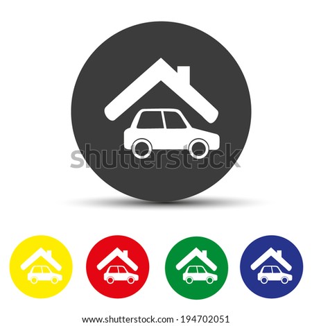 Set of round colored buttons. Parking garage sign, vector illustration.