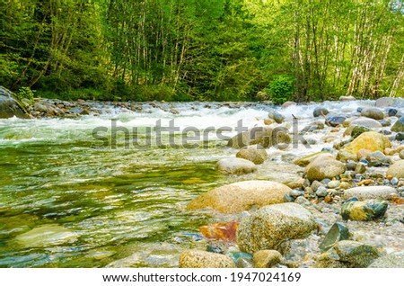 Beautiful Mountain River at the Inter River Park. North Vancouver, British Columbia, Canada.