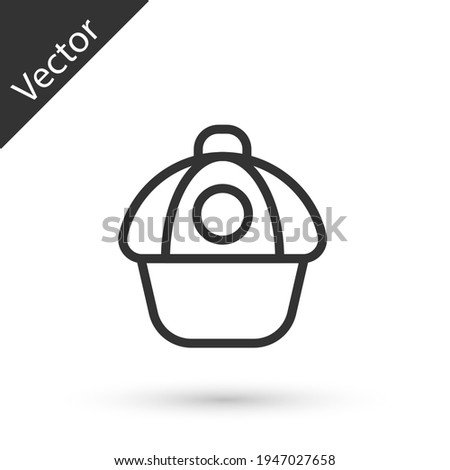 Grey line Baseball cap icon isolated on white background. Sport equipment. Sports uniform. Vector