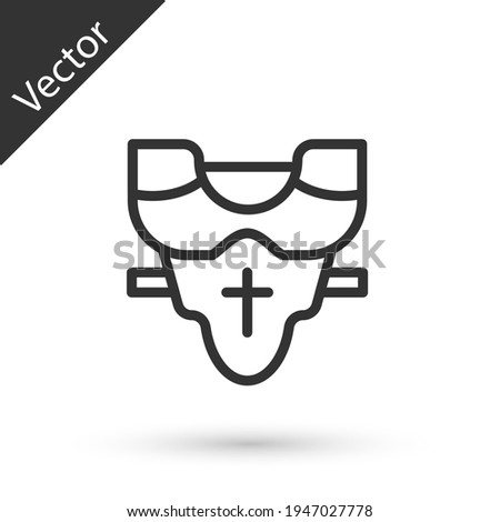 Grey line American football player chest protector icon isolated on white background. Shoulder and chest protection for upper body. Team sports. Vector