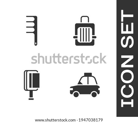Set Pet car taxi, Hair brush for dog and cat,  and carry case icon. Vector