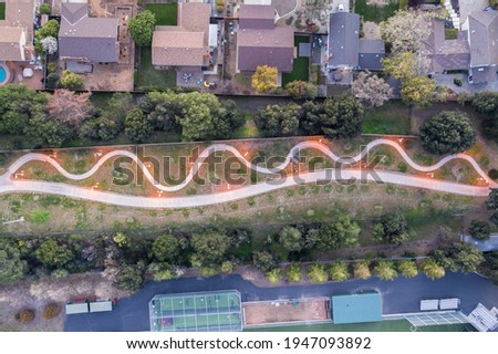 Suburban Path in the Evening from Above