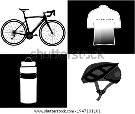 road bike sport gear icon set. consists of bicycle icons, jersey, helmet and drinking bottle. for icon content and cycling sports mascots.