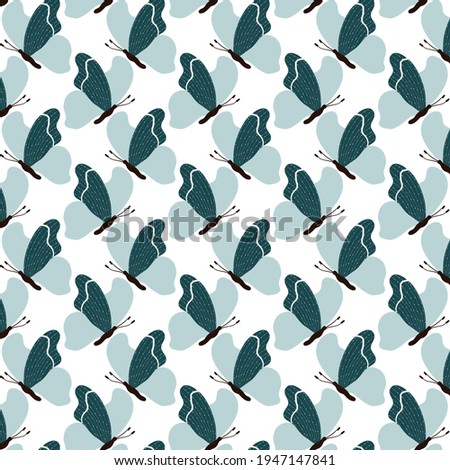 Hand drawn butterflies pattern in green with creamy white details. Can be used for fashion graphics such as T-shirt prints leggings pajamas or for home decor such as wallpapers tablecloths bedclothes.