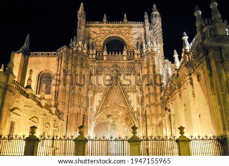 Seville Cathedral at night in Andalusia, Spain