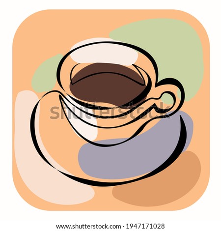 White cup of morning or evening coffee on a saucer. Vector illustration in the style of sketch painting. Symbol, still life. EPS 10.