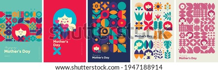 Mother's day. Set of vector illustrations. Abstract backgrounds, patterns, mother's day cards. Cover, poster, wallpaper. Minimalistic retro postcards. Royalty-Free Stock Photo #1947188914