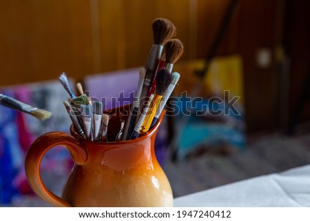 Paint brushes to create pictures . Art concept.