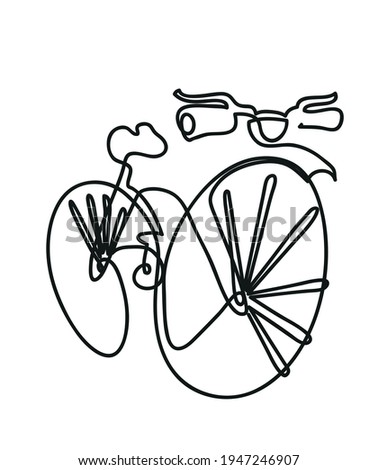 One line drawing of bicycle.
One continuous line drawing of bicycle isolated on a white.
