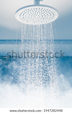 douche with flowing water and steam Royalty-Free Stock Photo #1947282448