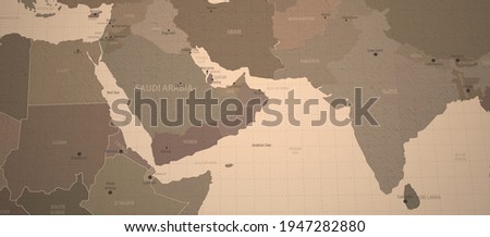 Red sea-Arabian sea and neighboring countries map. Old map 3d illustration.