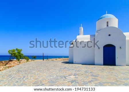 White chapel on a shore in Protaras, Cyprus