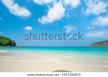 Summer beach sea. beautiful tropical beach and sea in sunny day. Beach sea space area. Phuket thailand nature and travel concept.