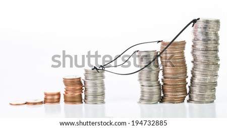Stack coin up isolated with white background
