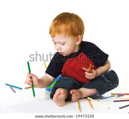 Nice  kid with color pencils