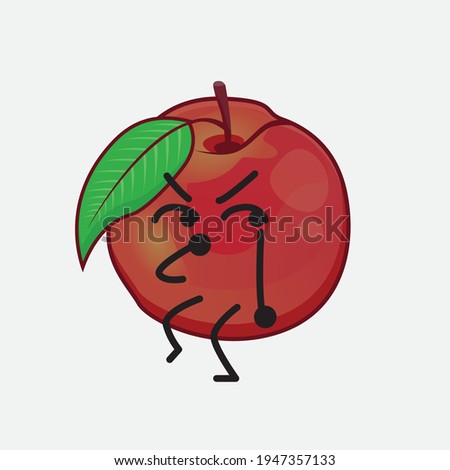 Vector Illustration of Nectarine Fruit Character with cute face, simple hands and leg line art on Isolated Background. Flat cartoon doodle style.