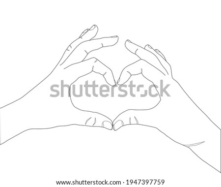 Hands show heart shape gesture. Hand drawn vector line art illustration. Sketch