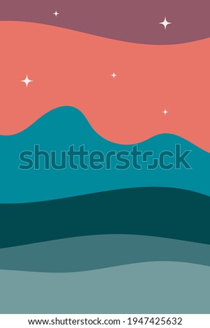 Abstract landscape. Nature, mountains, sea. Fashionable trendy style, minimalism. Design for social networks, poster, banner, cover. Colored flat vector illustration.