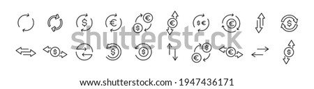 Editable vector pack of exchange line icons. Trendy stroke signs for website, apps and UI. Premium set of exchange thin line icons. Royalty-Free Stock Photo #1947436171