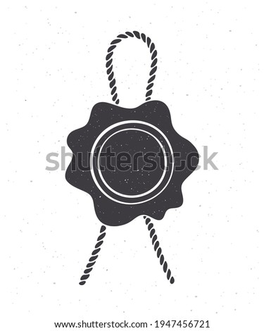 Silhouette of vintage wax seal jute rope. Vector illustration. Security stamp with twine for retro mail. Symbol of secret message. Clipart for packaging, menus. Isolated white background