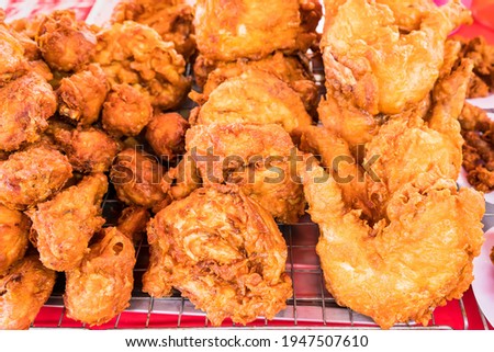 Fried chicken at street food.Thailand.