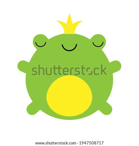 Cute little happy frog prince with a golden crown on its head illustration