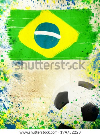 Vintage photo of soccer ball and Brazil flag             
