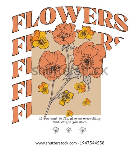Autumn flower illustration with College slogan text. Vector graphics for t-shirt print and other uses.
