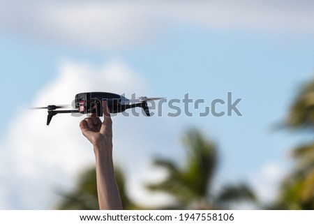 Launching quadcopter. personal aircraft flying toy