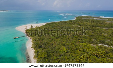 Aerial drone view of a beach in isolated Cayo Icacos Puerto Rico island. High quality photo